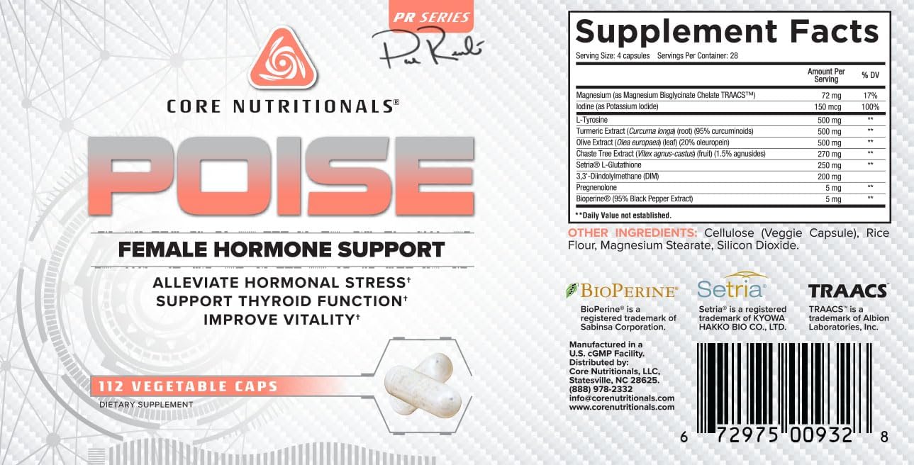 Core Nutritionals Poise Female Hormone Support | Thyroid Hormone Balance & Menstrual Support | with Magnesium & Iodine | Antioxidant Rich | 112 Vegetable Capsules - Image 4