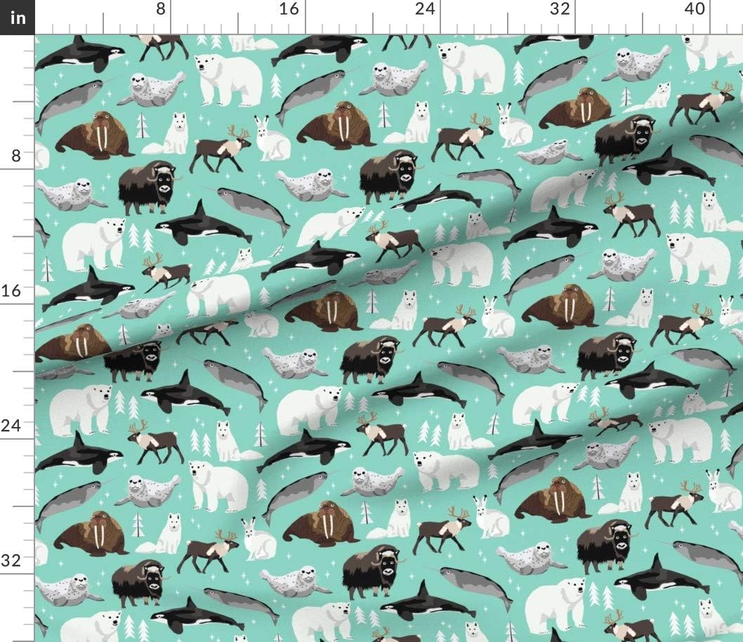Spoonflower Fabric - Arctic Animals Narwhal Polar Bear Whale Nature Kids Nursery Teal Printed on Petal Signature Cotton Fabric by The Yard - Sewing Quilting Apparel Crafts Decor