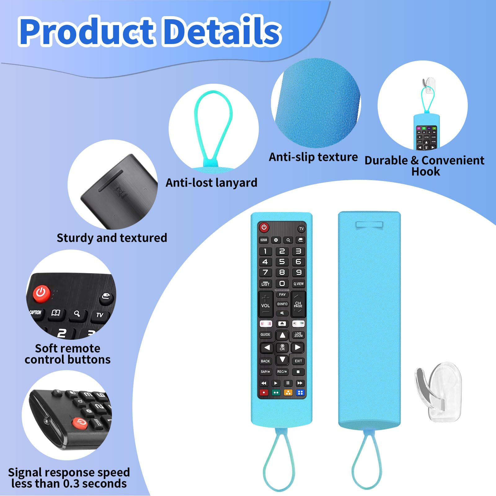 Paquete de 3 controles remotos de repuesto para LG TV con cubierta protectora de silicona antipérdida y gancho, universal para LG todos los televisores inteligentes LCD LED, HDTV, UHD, OLED 3D 4K
