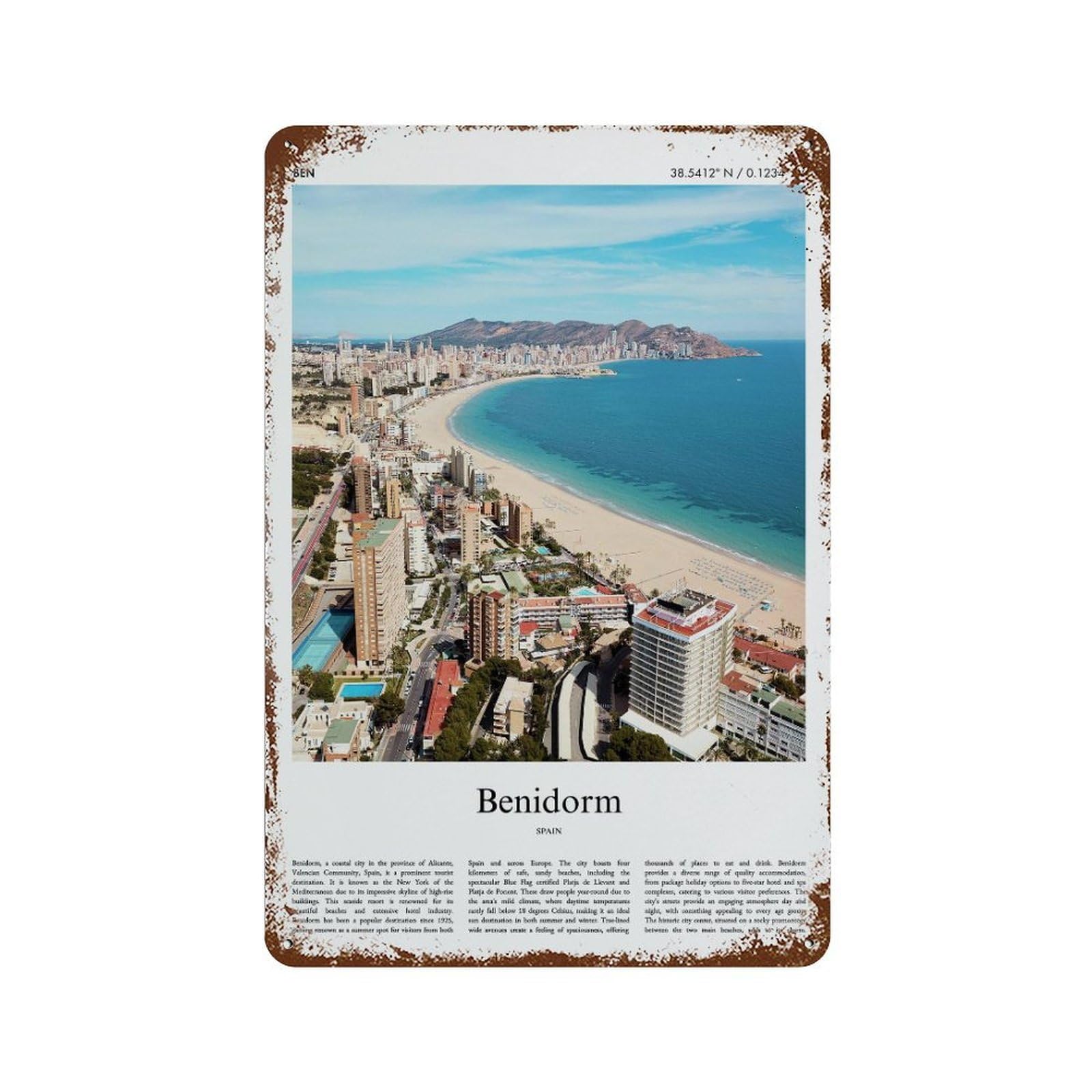 xiaoxiaoshen Benidorm Spain City Scenery Wall Decor Art Metal Tin Poster Modern Home Decor Art Home Bar Shop Decorations Vintage Sign 30x20cm