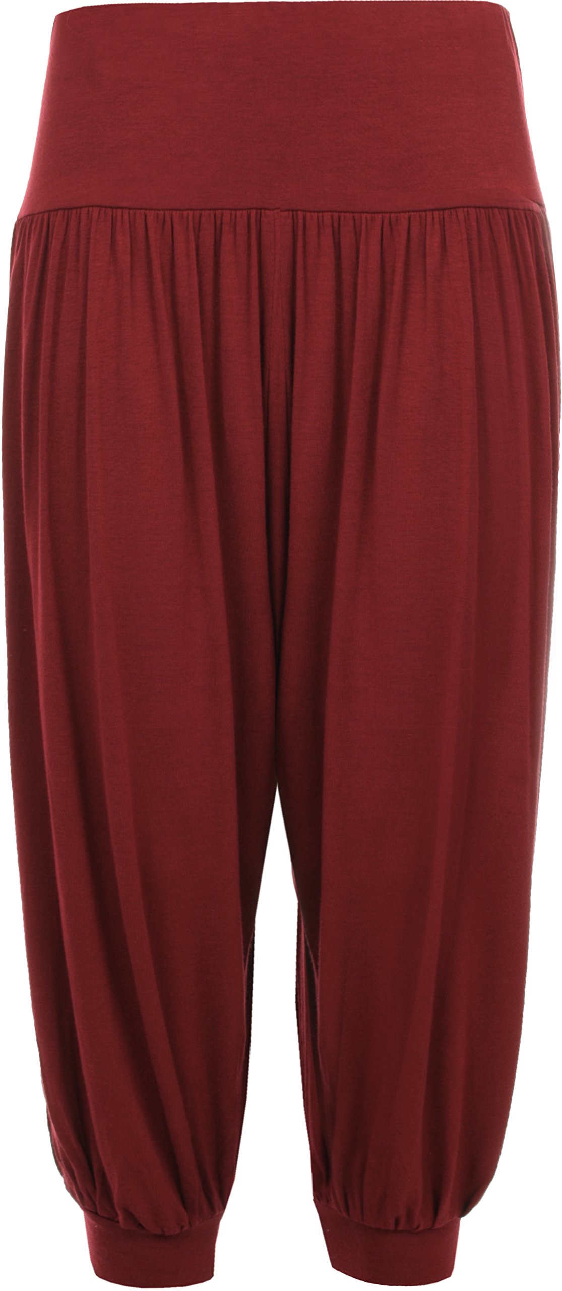 WearAll Womens Plus Size Cropped Harem Trousers Ladies 3/4 Plain Baggy Pants - Wine - 16/18