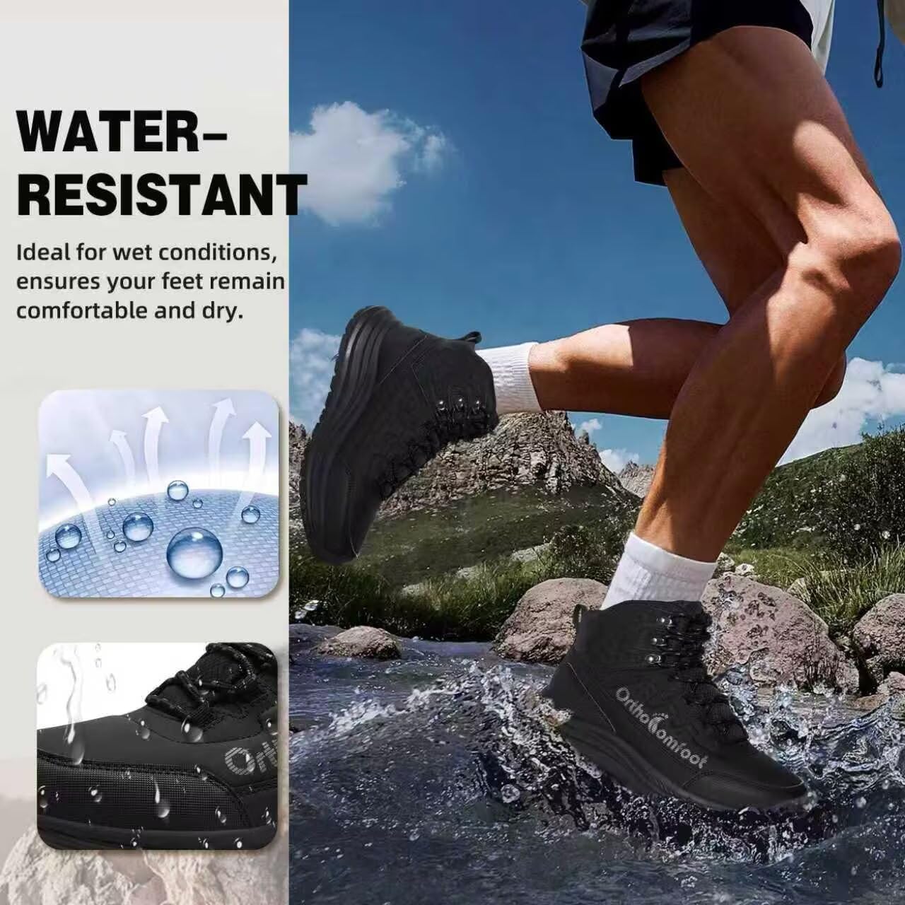 Men's Orthopedic Waterproof Hiking Boots: Comfortable Plantar Fasciitis Work Walking Running Trekking Shoes, Flat Feet Orthotic Mid Ankle Support Trail Sneakers for Foot and Heel Pain Relief - Image 3