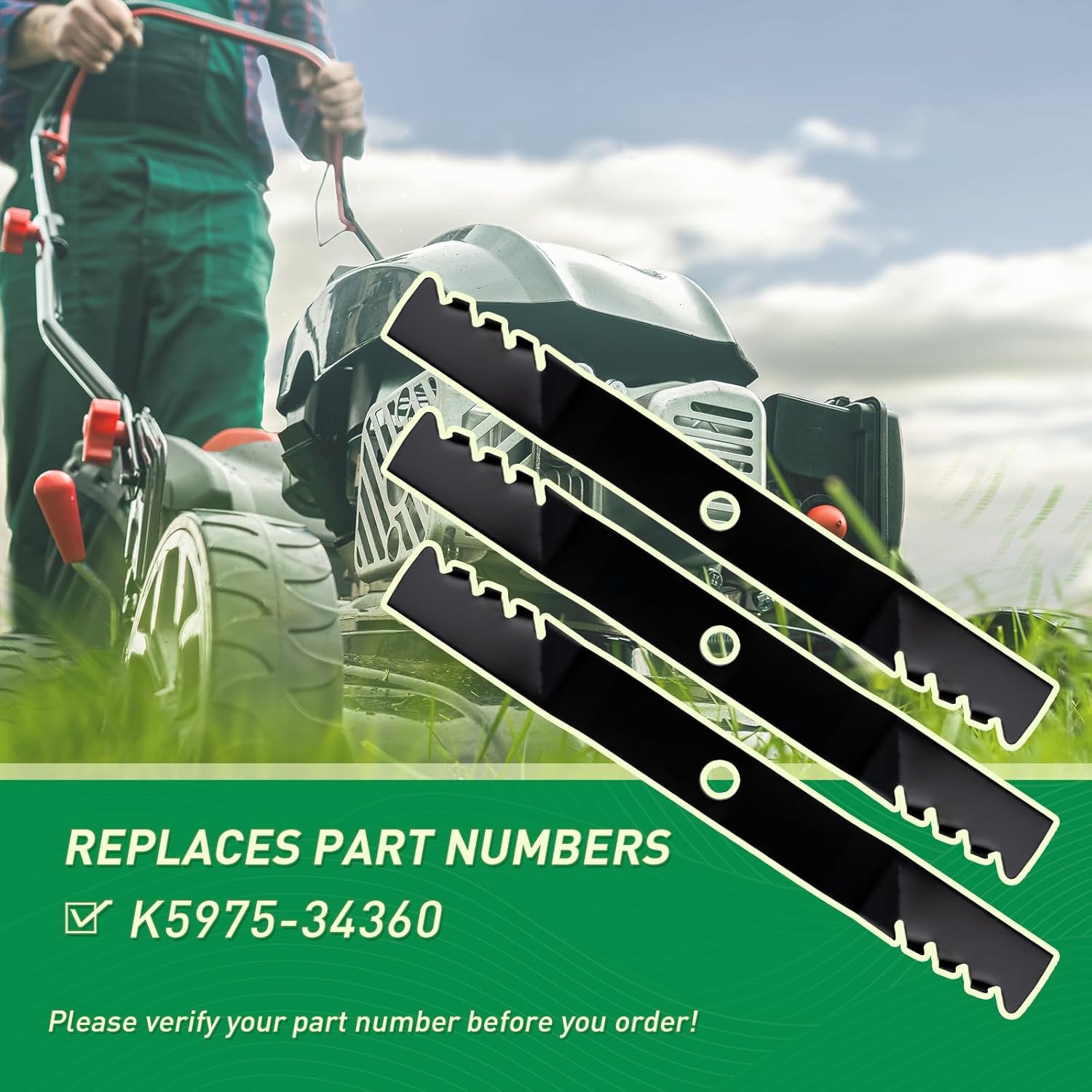 K5975-34360 Blades Fits for 72'' Deck, Heavy Duty Predator Blades Compatible with RCK72RP-1200Z, ZD1211, ZD1511, 3 Pack