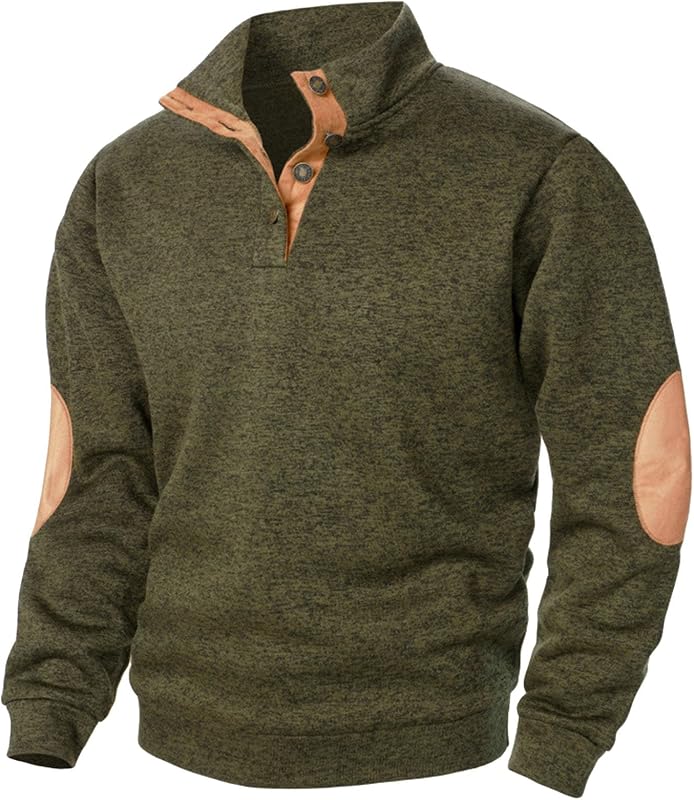Sudaderas ligeras informales de manga larga con botones y cuello simulado para hombre suéteres de cuello suave