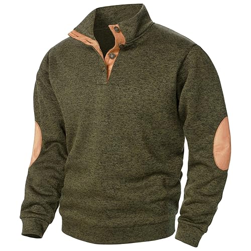 Mens Quarter Pullover Casual Lightweight Sweatshirts Long Sleeve Button Mock