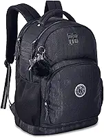 Mochila Rebecca Bonbon RB24579 de Costas Preta Grande Feminina Com Bolso Antifurto Crinkle Lurex