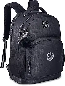 Mochila Rebecca Bonbon RB24579 de Costas Preta Grande Feminina Com Bolso Antifurto Crinkle Lurex