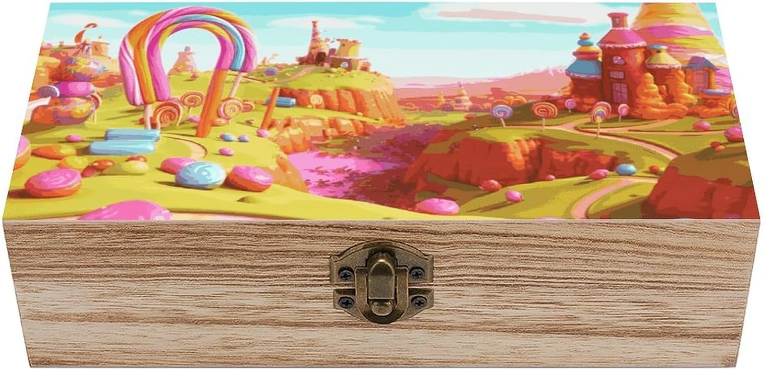 Small Wooden Storage Box with Lid - 7.9x3.9x2.3 Inch Candy Jewelry Box Vintage Keepsake Boxes Portable Jewelry Organizer Wood Trinket Box for Photos, Letters, Gifts
