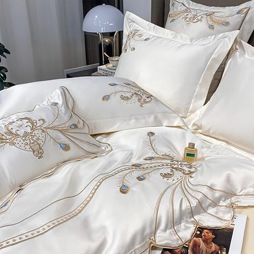 Miniatura 5 de QQXX Juego de funda de edredón bordado de lujo, juego de ropa de cama de seda jacquard, acogedor juego de funda de edredón de microfibra