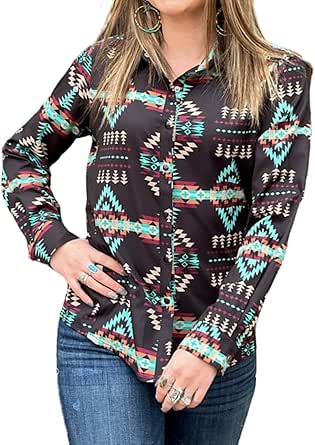 ChiyeeKiss Womens Aztec Pearl Snap Shirts Western Lapel Button Up ...