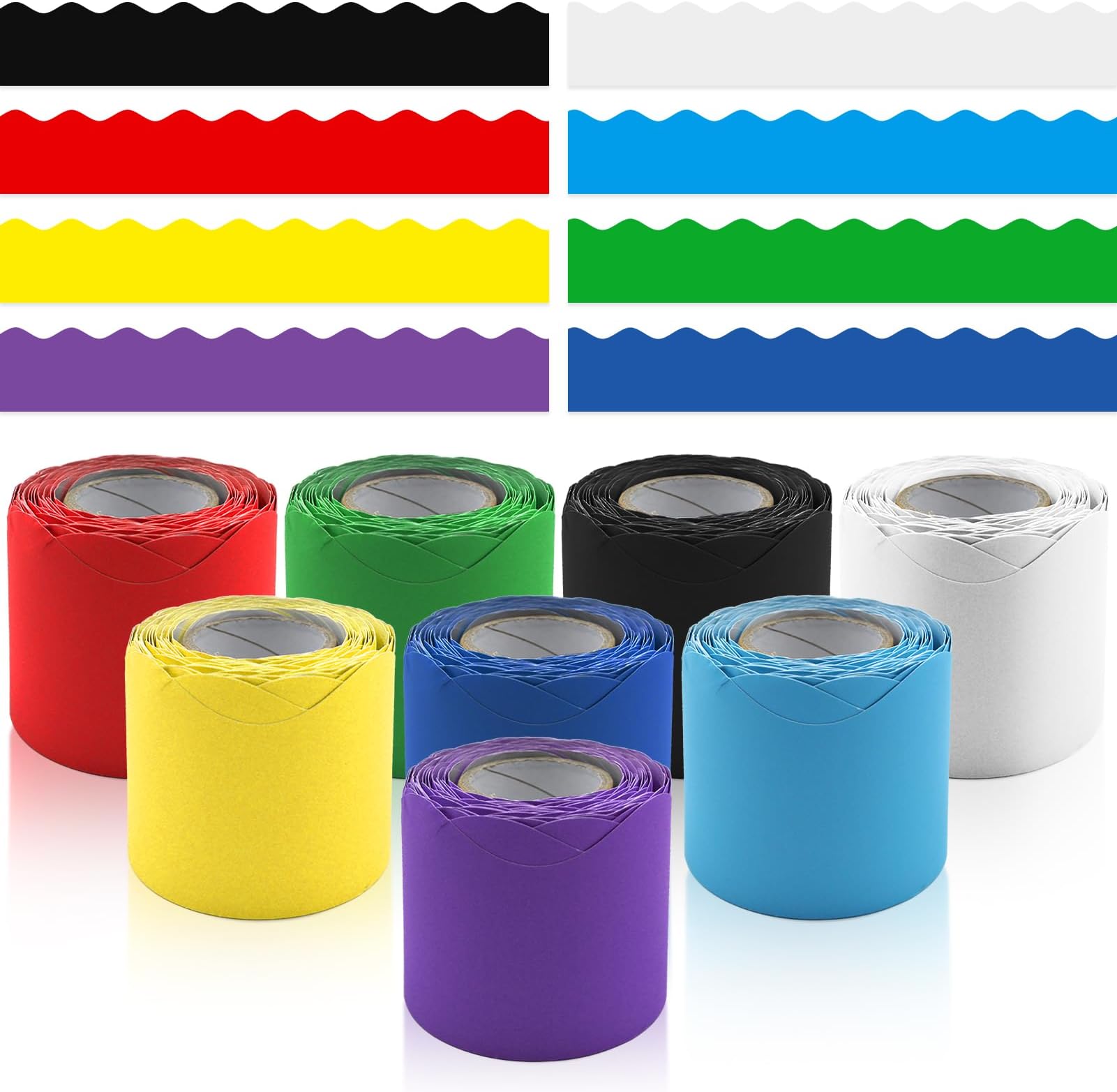 8 Rolls 262.4 Ft Bulletin Board Borders - Black and White Scalloped Borders Bulletin for Classroom, School & Office Decor - Teacher Borders for Classroom Decorations