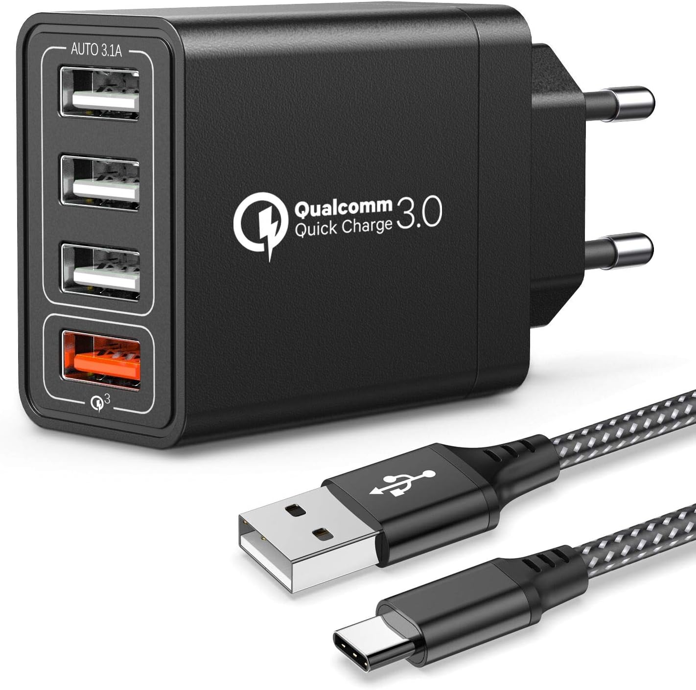 Cargador De Coche USB C De 60 W, Cargador USB Toocki De 3 Puertos PD Y QC3.0 Con Cable En Espiral Tipo C De 30 W, Adaptador De Cargador Rápido Para