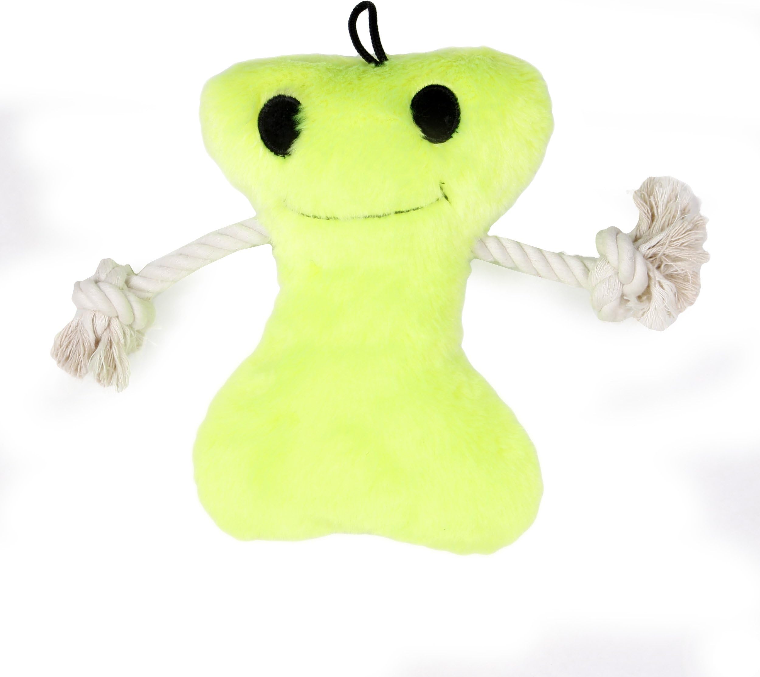 KRISLIN Plush Neon Green Bone Toy with Rope Arms, 7-Inch