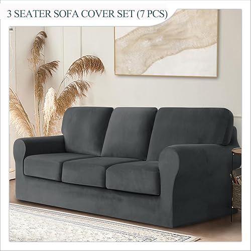 Miniatura 2 de 7 fundas de terciopelo elástico Ektorp para sofá, para 1 funda de base, funda de sofá de 3 cojines y 3 fundas de respaldo, para muebles de sala de