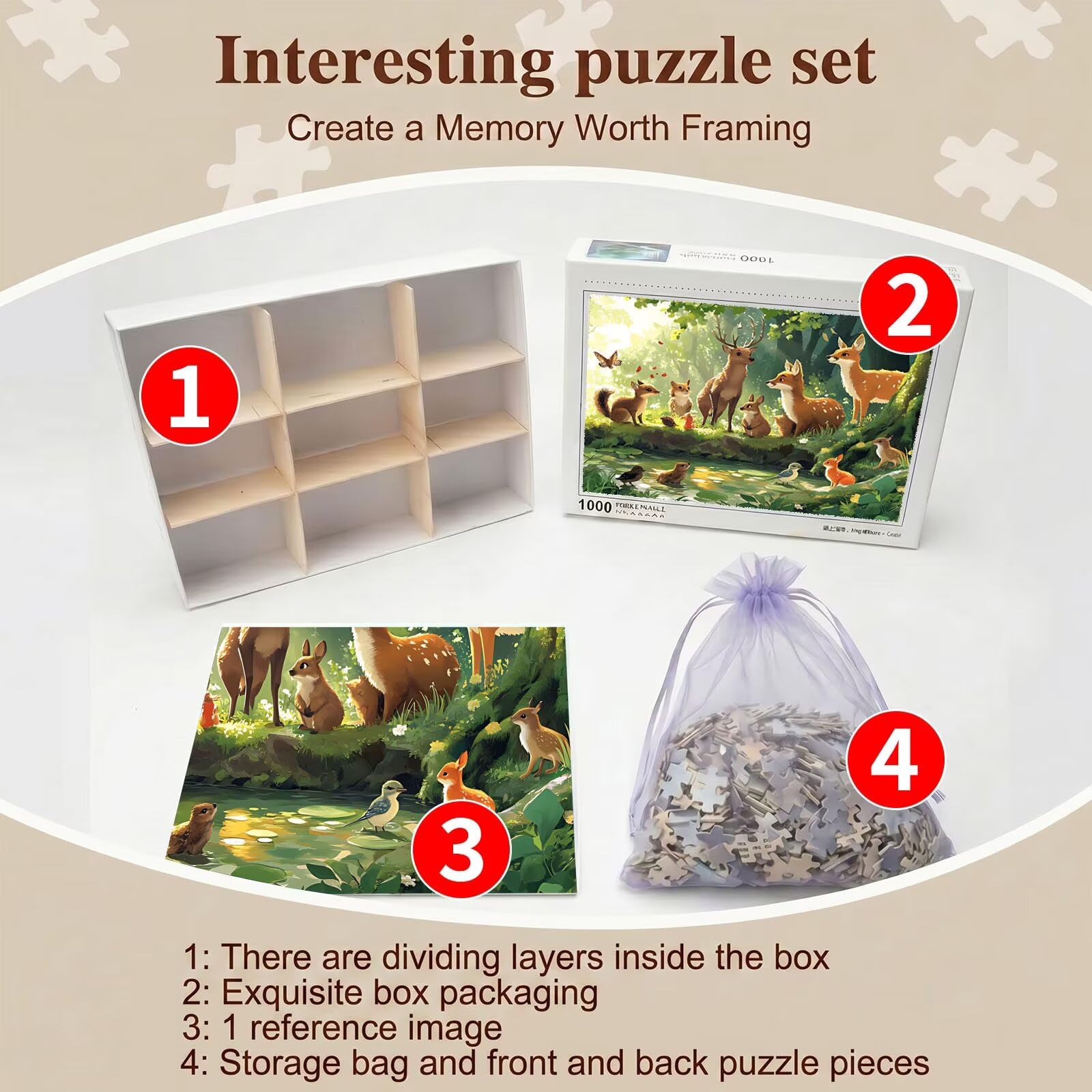 Puzzle 4000 Pezzi Classici, Puzzle foresta cervo 141 x 87 cm, Gioco Educativo e Antistress in Legno con Poster Incluso, Ttività DIY per Famiglia, Regalo per Appassionati, Decor Parete Casa, f0-856
