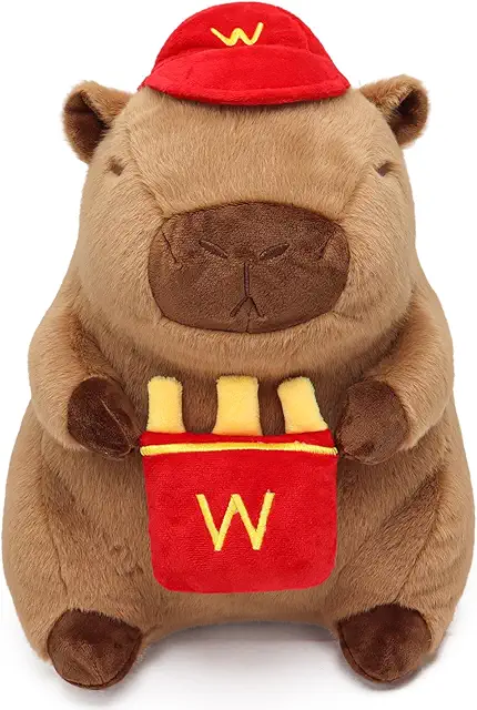 Capybara Plüschtier 35cm - Burger, Drinks & Frites Kuscheltier für Kinder Geschenk