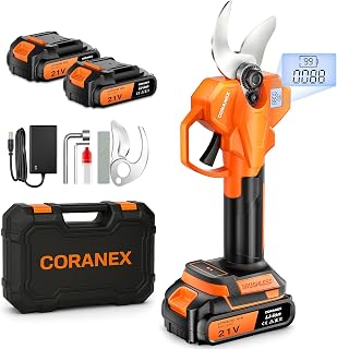 Coranex 2.05" Cordless Electric Pruning Shears: Brushless Motor, 6-8Hr Dual Battery Runtime, SK7 Blades for Garden Orchard Trimming