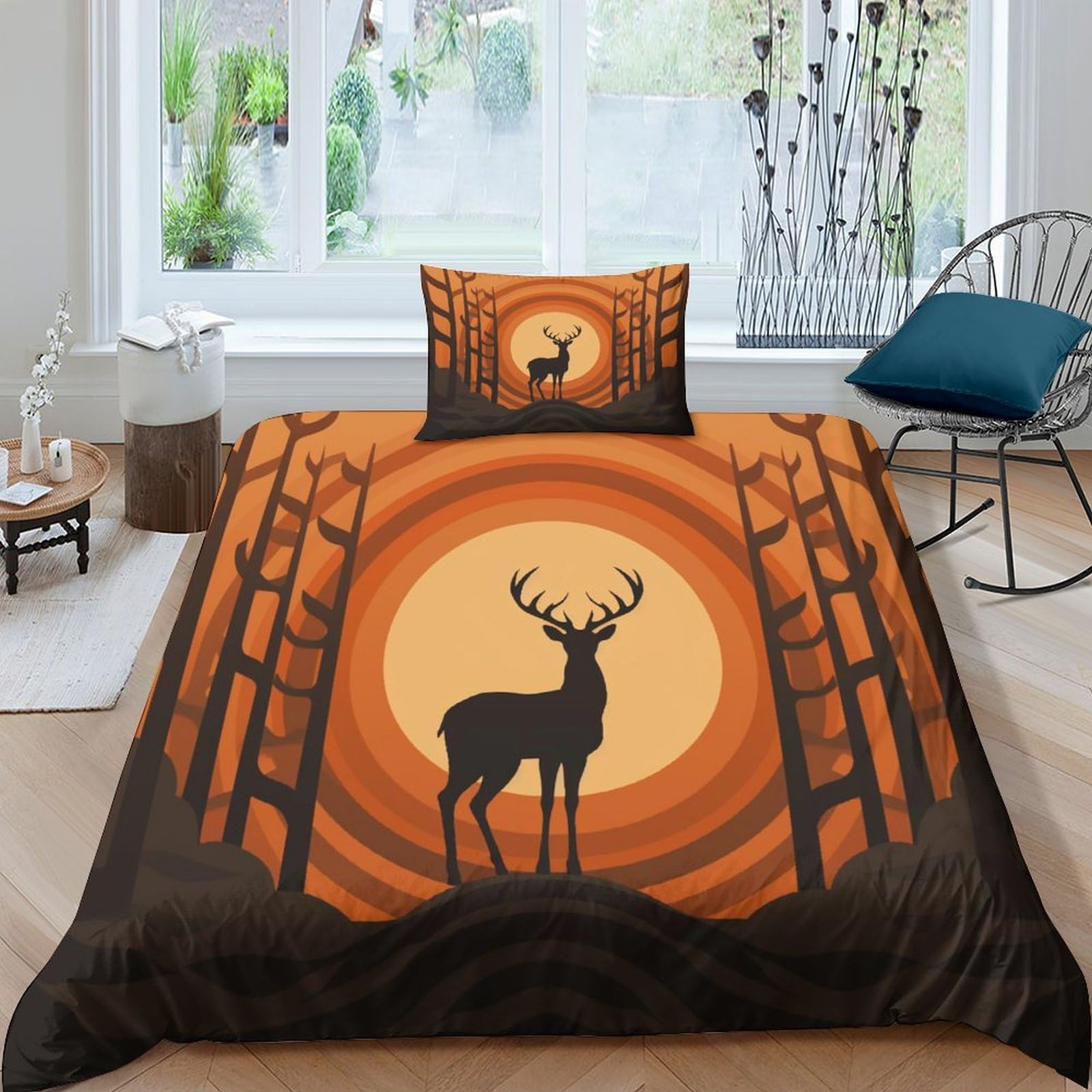 Housse de couette microfibre 3 pièces motif cerf et finitions zippées