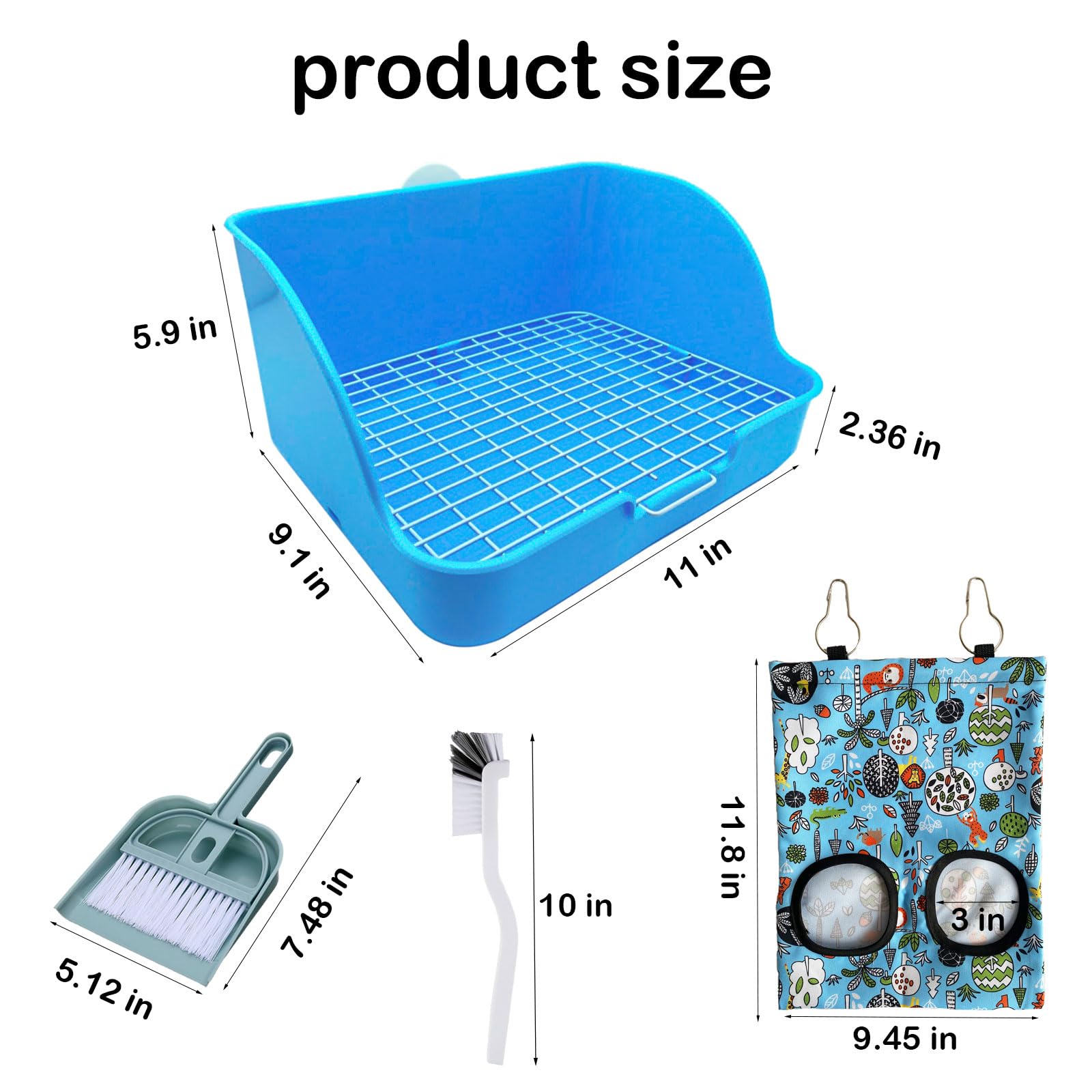Rabbit Litter Box with Hay Bag, 4-in-1 Rabbit Potty Toilet Feeding Cleaning Set for Dwarf Bunny Guinea Pig Chinchilla (Blue) - image 6