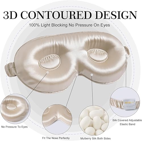 Miniatura 2 de ZIMASILK Máscara de dormir ajustable de seda de morera pura, antifaz contorneada 3D para dormir, venda súper suave y transpirable, bloquea la luz