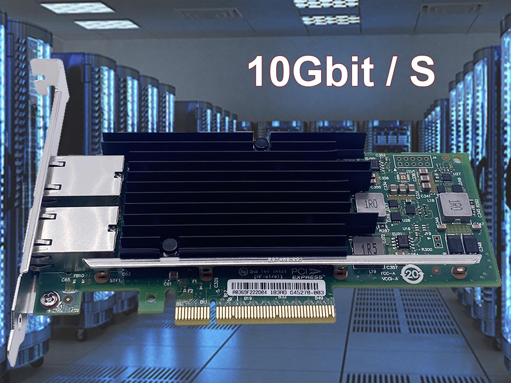 Elfcam® - Scheda di Rete 10Gb in 2x RJ45 per Intel X540-T2 - Chip X540, Adattatore LAN 10Gb PCI Express x8, Scheda NIC 10Gb per Windows Server, Windows 7/8/10, Linux