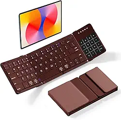 Teclado dobrável com touchpad de controle e número, teclado portátil ultrafino para iPhone para iPad para Mac para Android para Windows para iOS, suporta 4 dispositivos (BT5.1 x 3) (vermelho