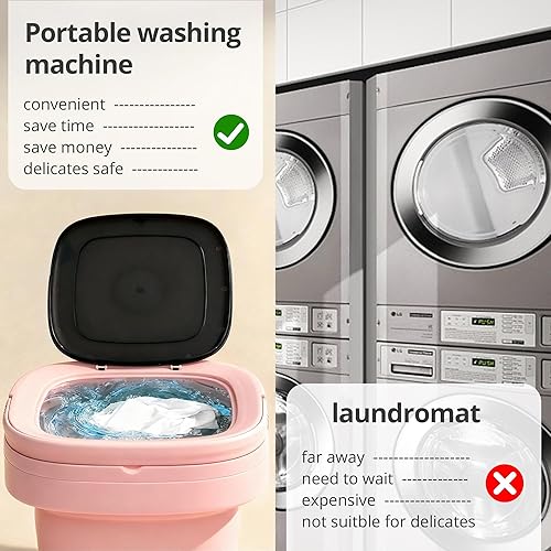 Miniatura 8 de Lavadora portátil rosa, mini lavadora, 16L mejorada con cesta giratoria, diseño plegable, ideal para apartamentos, lavadora portátil, 3 modos de