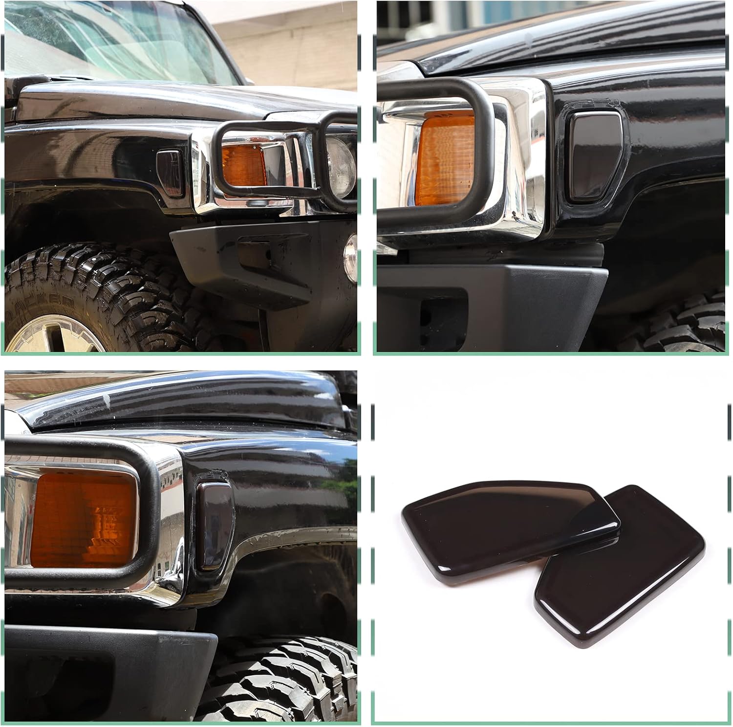 PIUGILH Front Turn Signal Light Lamp Cover Guard Trim Bezel Frame Decor Exterior Accessories for Hummer H3 2005-2009, Smoked Black