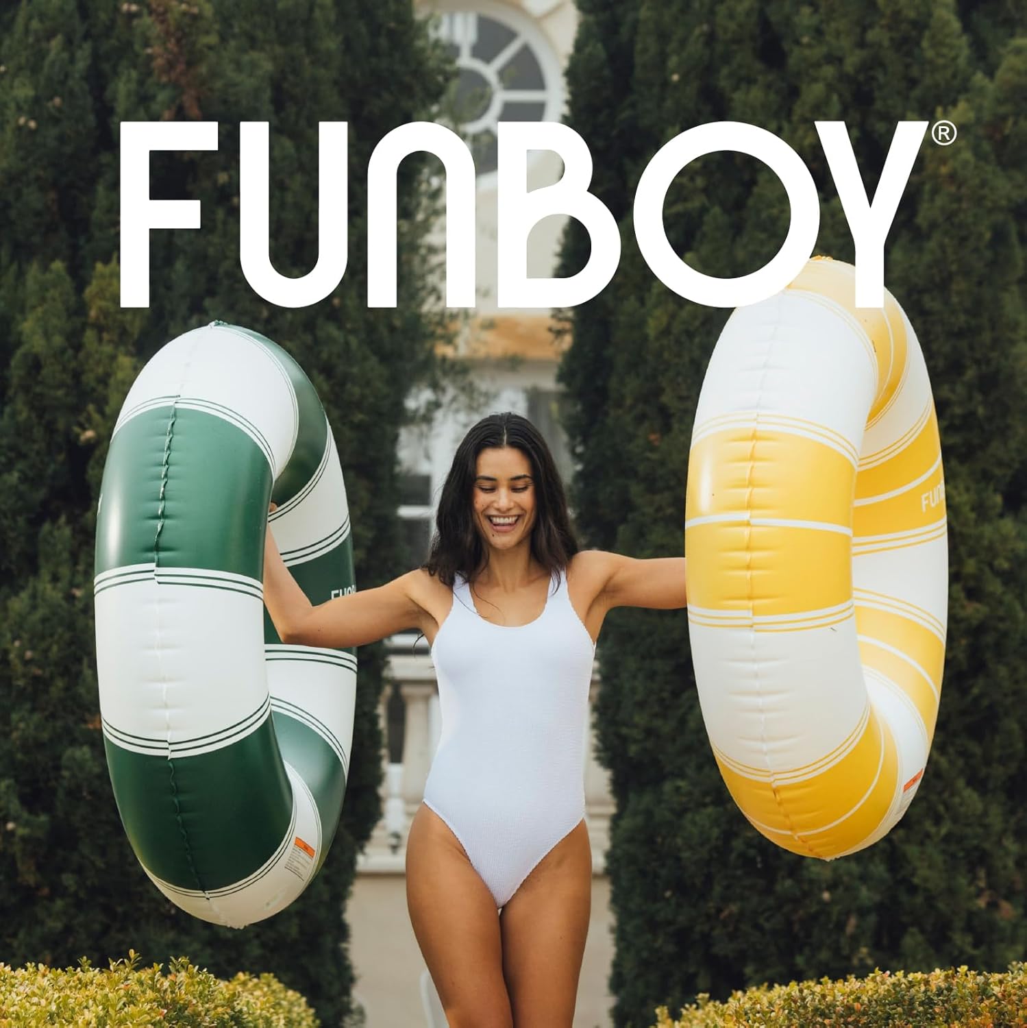 FUNBOY Giant Vintage Stripe Inflatable Pool Float with Cup Holder 48" Pool Float for Adults Inner Tube Pool Toys Swim Rings Swimming Pool Accessories & Pool Lounger Float for Pool Party & Summer