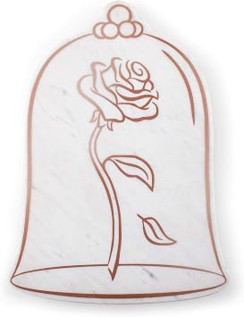 PICNIC TIME Disney Princess Beauty & the Beast Marble Serving Stone, Cheese Board, Charcuterie Board, Serving Tray, White Marble with Rose Gold Accents