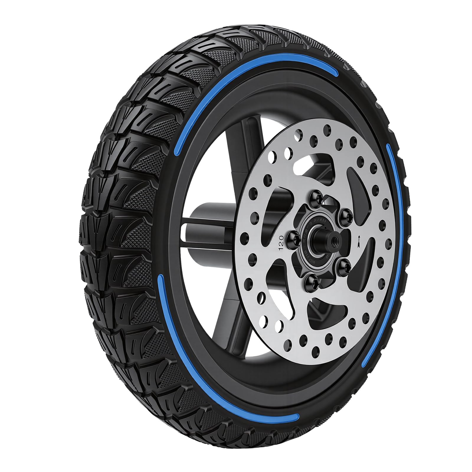 BuyWeek Roue arrière de trottinette électrique en caoutchouc plein avec frein à disque de 120 mm pour Xiaomi M365 PRO, anti-explosion, résistant à la pression, amortisseur de chocs