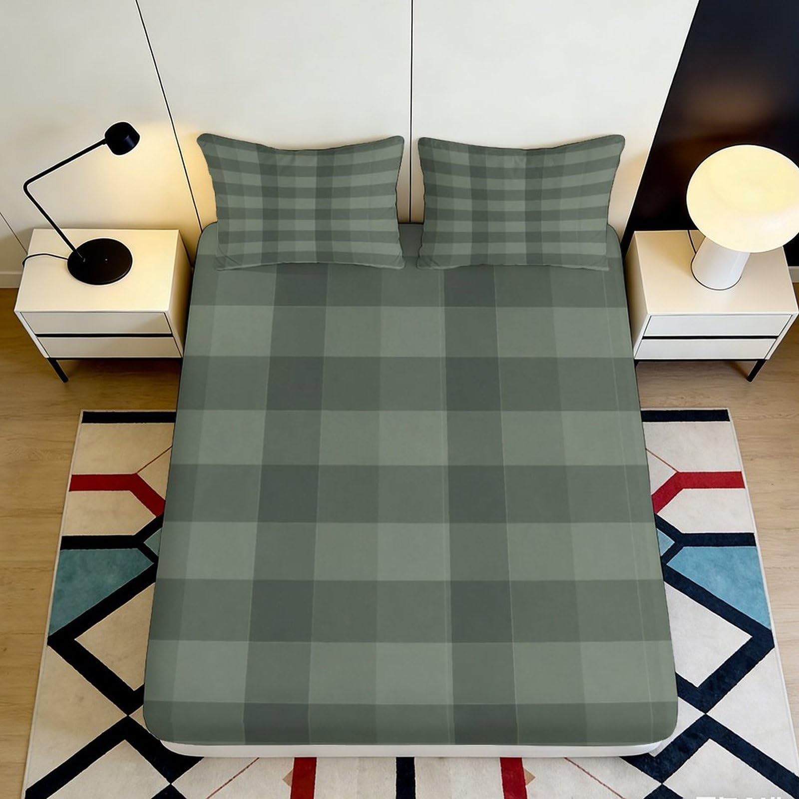 3D Printed Plaid Fitted Sheet Microfiber Deep Pocket Non-Slip Bedroom Bedding Plaid Mattress Fitted Cover Elastic Hem Washable 120x200x25cm