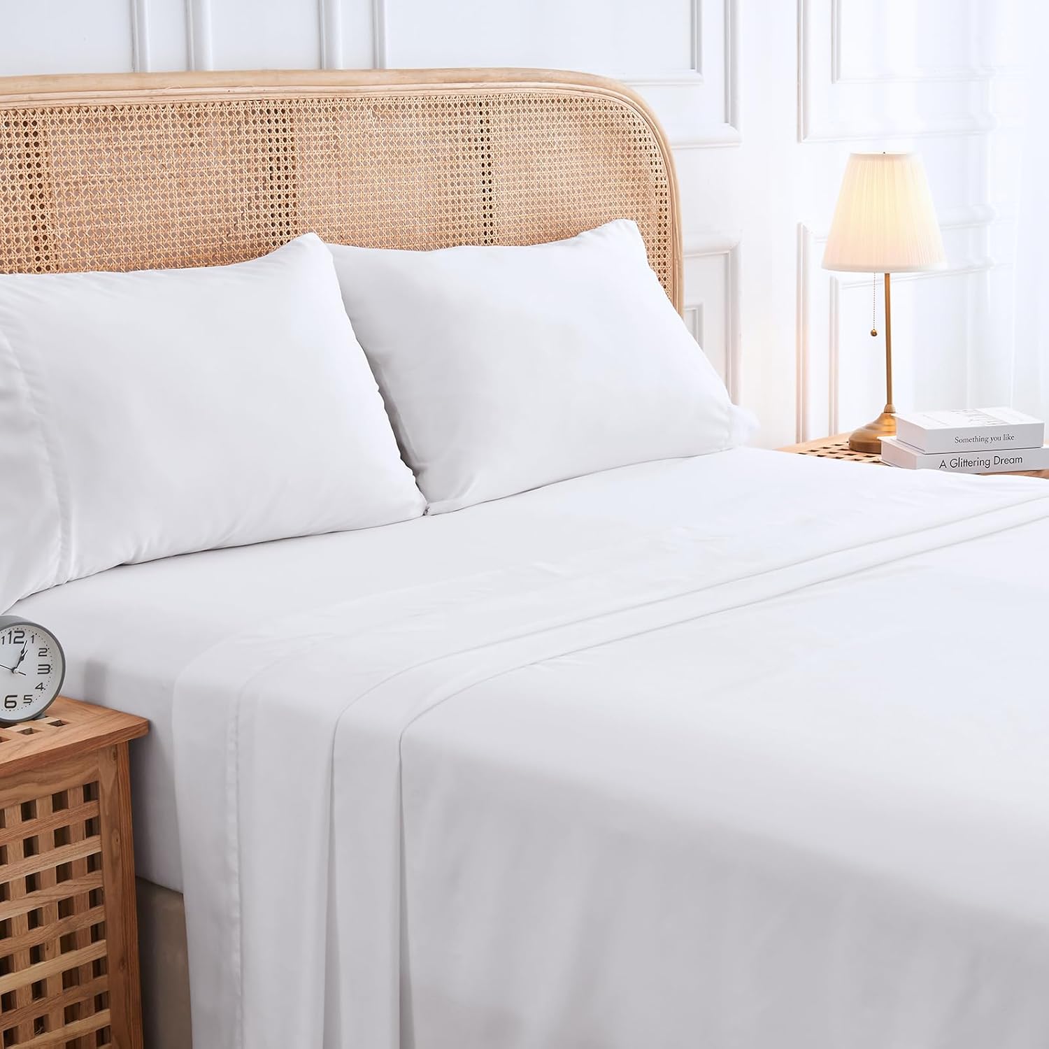 White Queen Size Cooling Bed Sheet Set with 16-Inch Deep Pocket