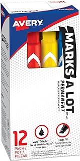 Avery Marks-A-Lot Permanent Markers, Large Desk-Style Size, Chisel Tip, Water and Wear Resistant, 12 Assorted Markers (24800)