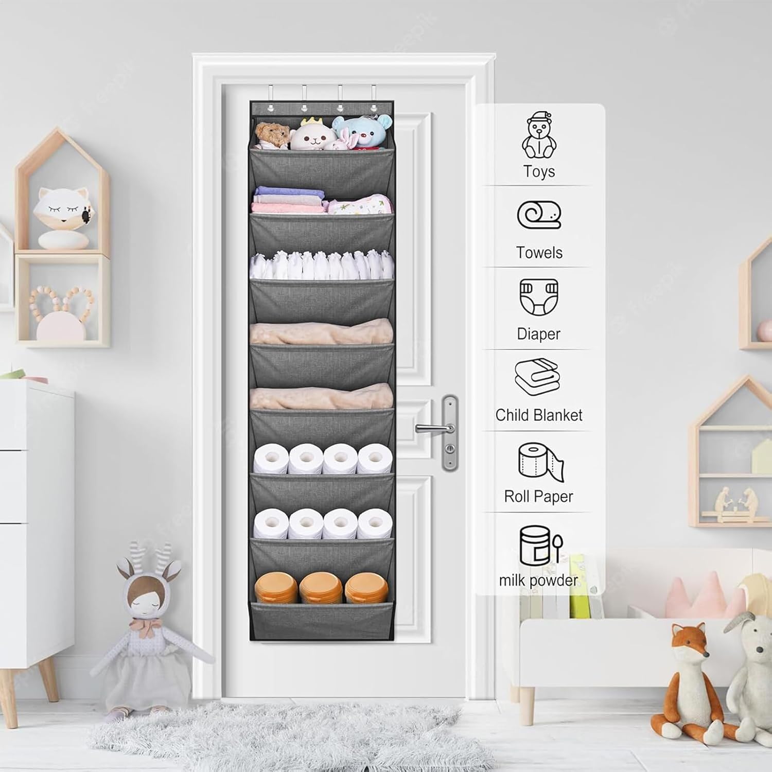 Over the Door Shoe Organizer | 8 Tiers Boot Holder - Shoe Organizer for Closet with Large Deep Pockets,for Closet Wall Door Bedroom Dorm RV Boot Sock Headphone