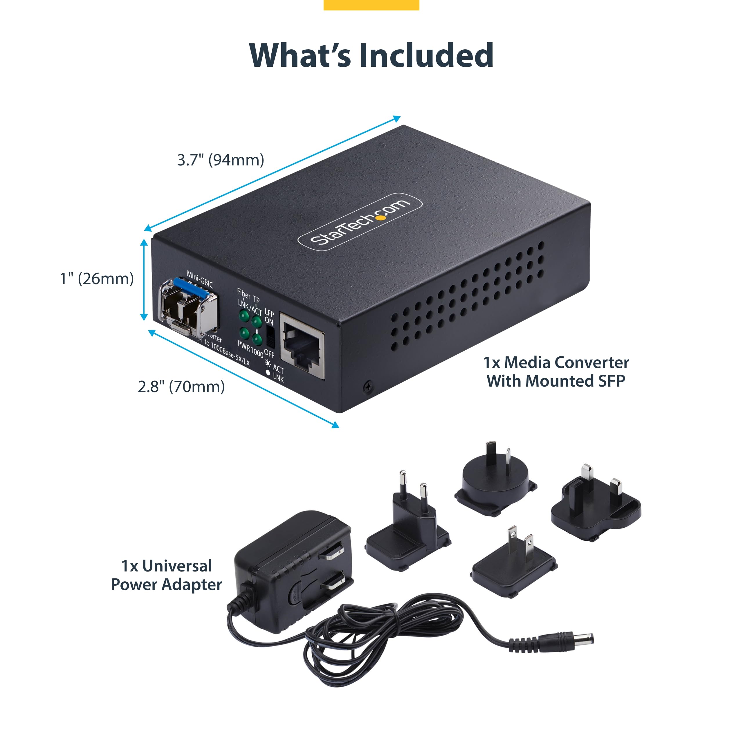 StarTech Convertisseur Média Gigabit Cuivre vers Fibre, Monomode LC, 40km | RJ45 vers LC, 1000BASE-LX, Trames Jumbo 9K, Full/half duplex, LFP, Rail DIN