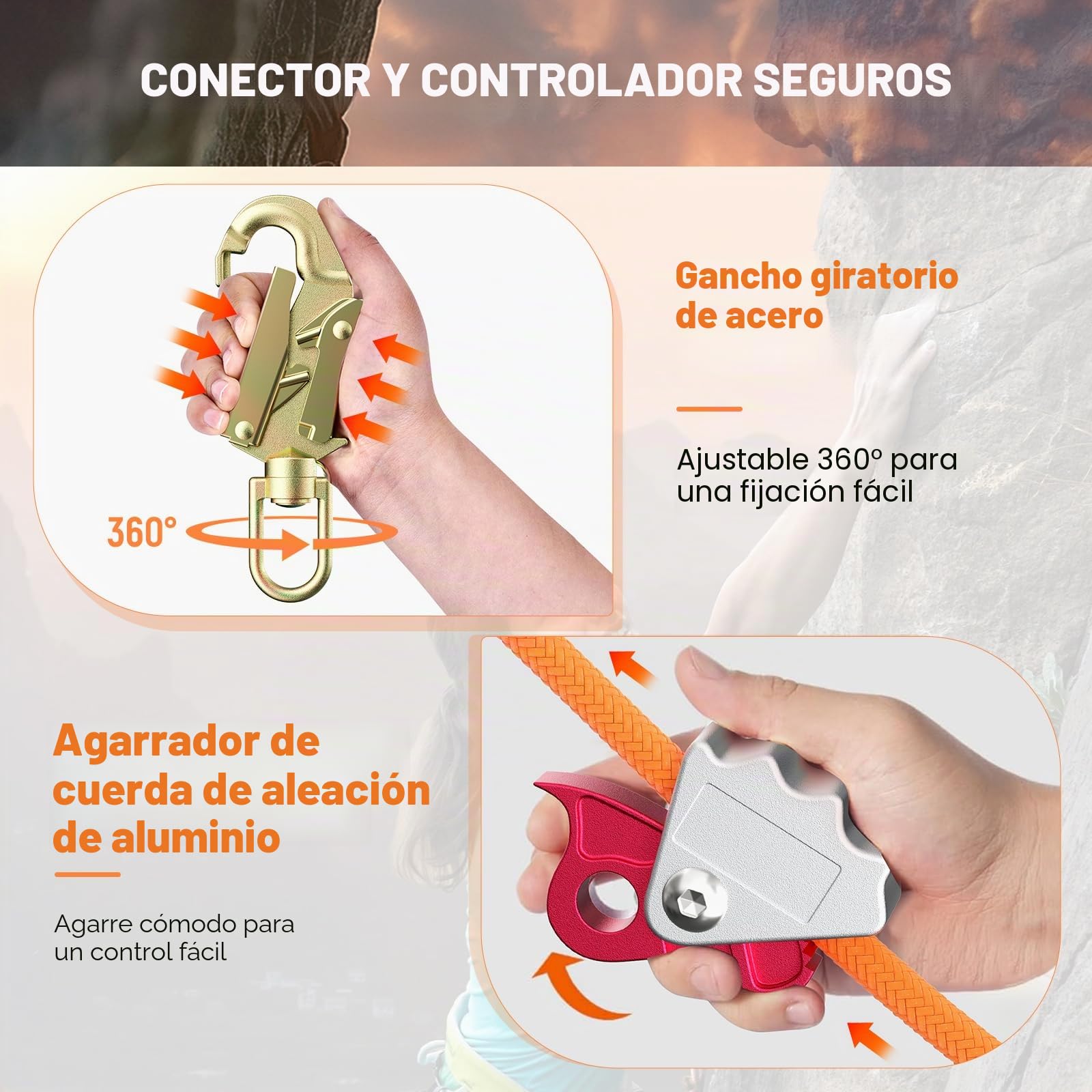 Flip Line Kits con núcleo de cuerda de acero, cordón de acero con mosquetón de triple cierre, cuerda de escalada ajustable para trepar árboles, podadores de árboles, protección contra caídas