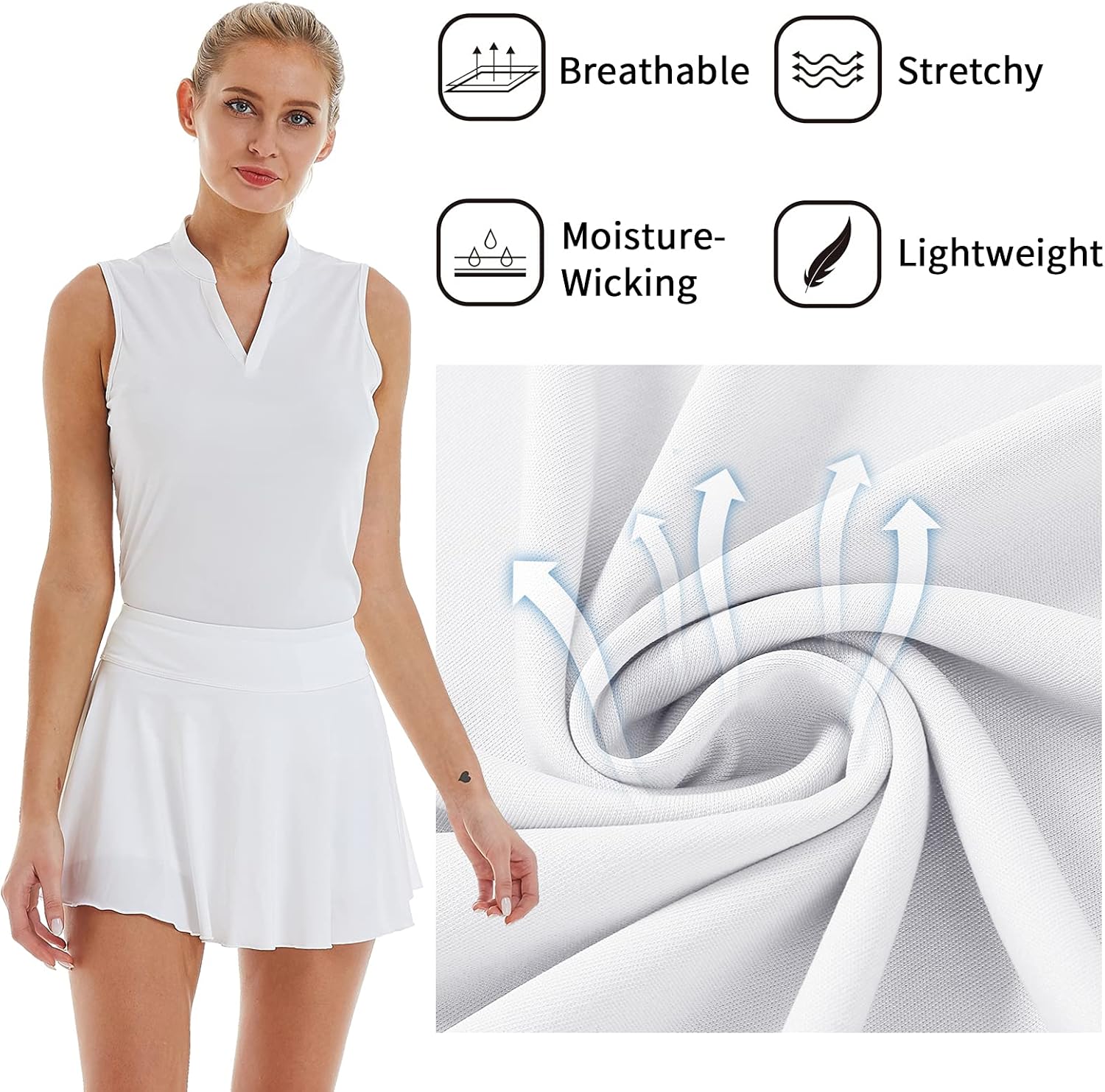 LastFor1 Women's Golf Sleeveless Polo Shirts UPF 50+ V Neck Athletic Tank Tops Outdoor Sports Quick Dry Moisture Wicking