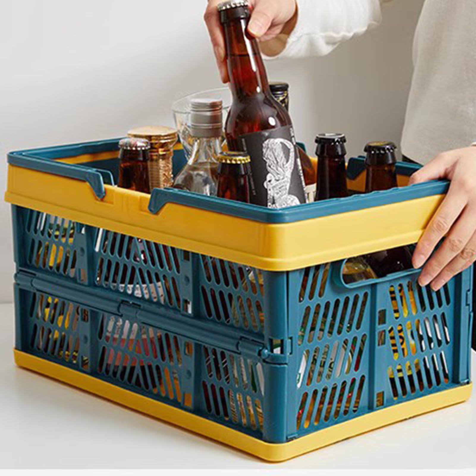 Pequeñas cajas plegables de plástico, 30 x 20 x 15,5 cm, para cocina, baño, oficina, dormitorio, armario (verde agua)