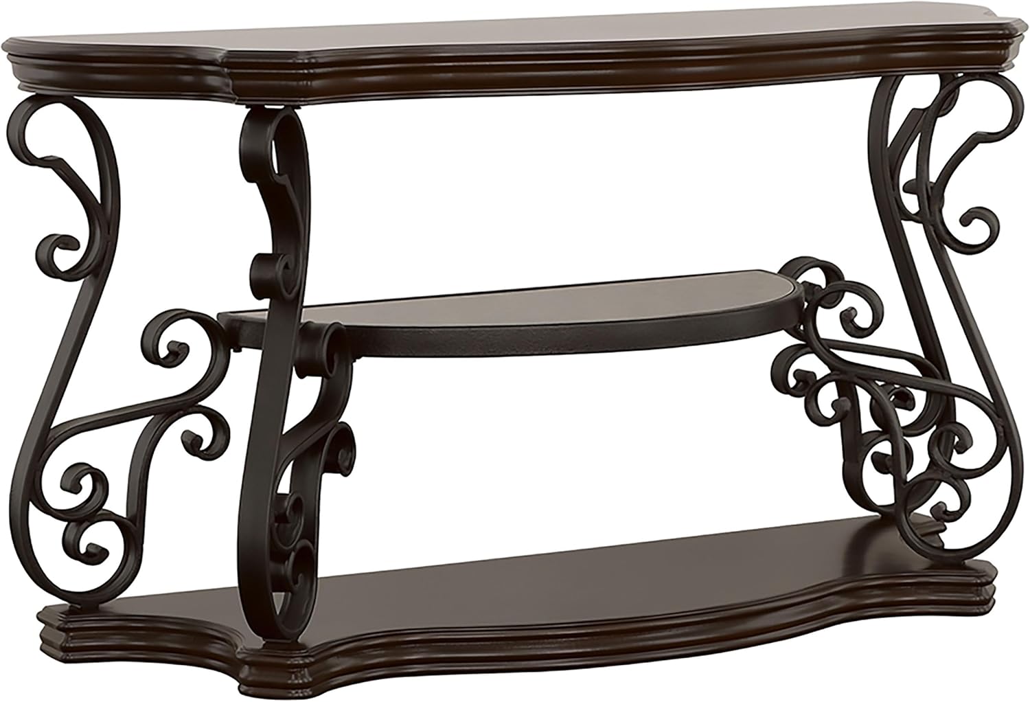 Coaster Home Furnishings - Laney - Engineered Wood - 54-Inch Scrollwork Console Table with 2 Shelves, Traditional Style - Entryway, Hallway & Living Room - Deep Merlot - 702449