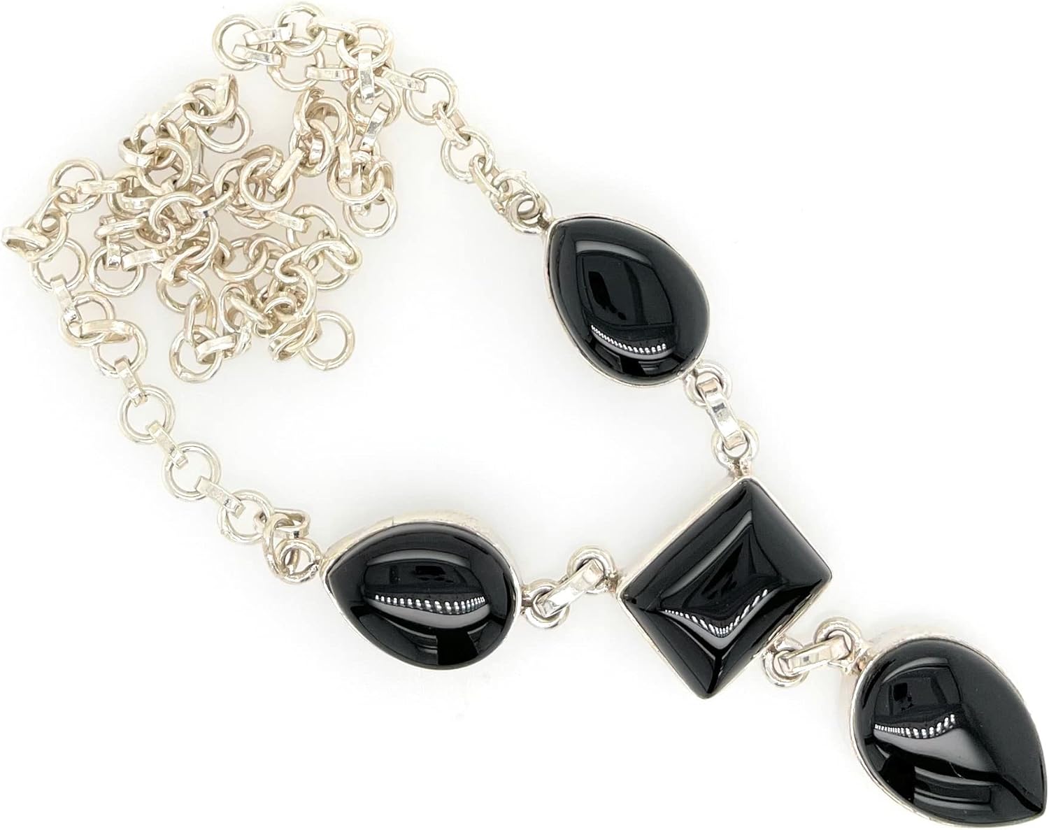 Natural Black Onyx 925 Solid Sterling Silver Necklace 16" - Image 9