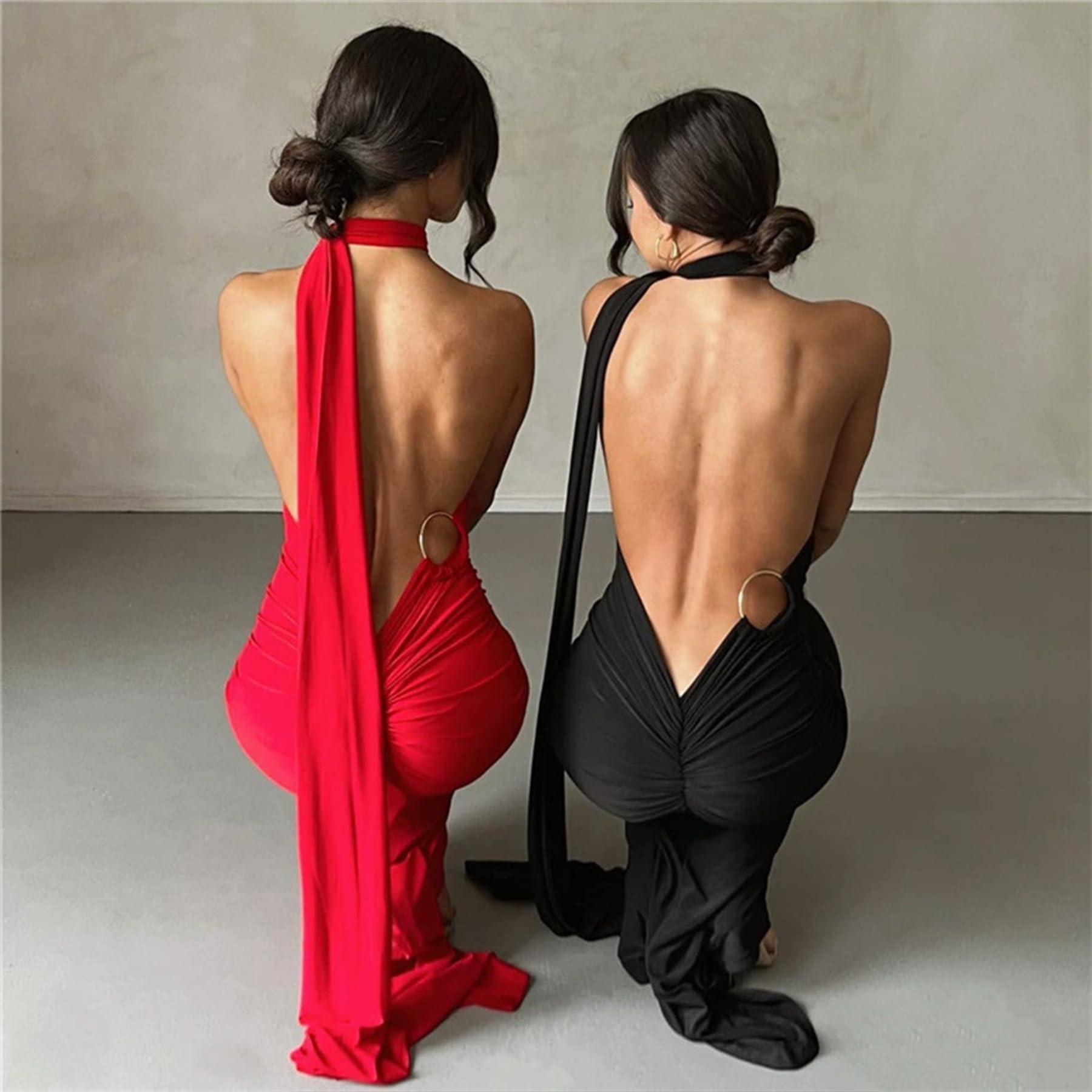 Vestido largo ajustado para mujer, sexy, sin mangas, espalda descubierta, fruncido, elegante, vestido de graduación