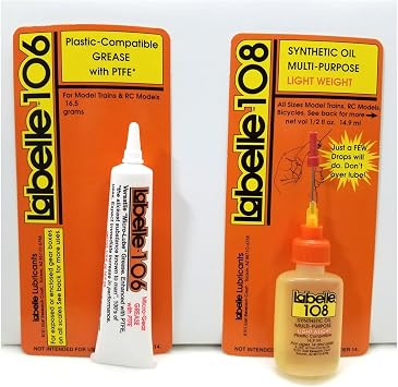 Labelle 2pak Lube Oil+Grease PTFE* Lubricant for "N" Athearn, Atlas, Bachmann, Broadway Limited, Kato, Rivarossi, Con-Cor, Micro-Trains, and All "Z" Models, etc. can't buy better than Labelle