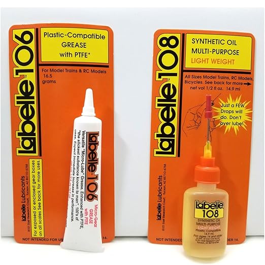Labelle 106 & 108 2-Pack Lube Oil + Grease PTFE Lubricant for N & Z Scale Trains – Athearn, Atlas, Bachmann, Kato, Rivarossi, Con-Cor, Micro-Trains & More – Premium Model Train Maintenance