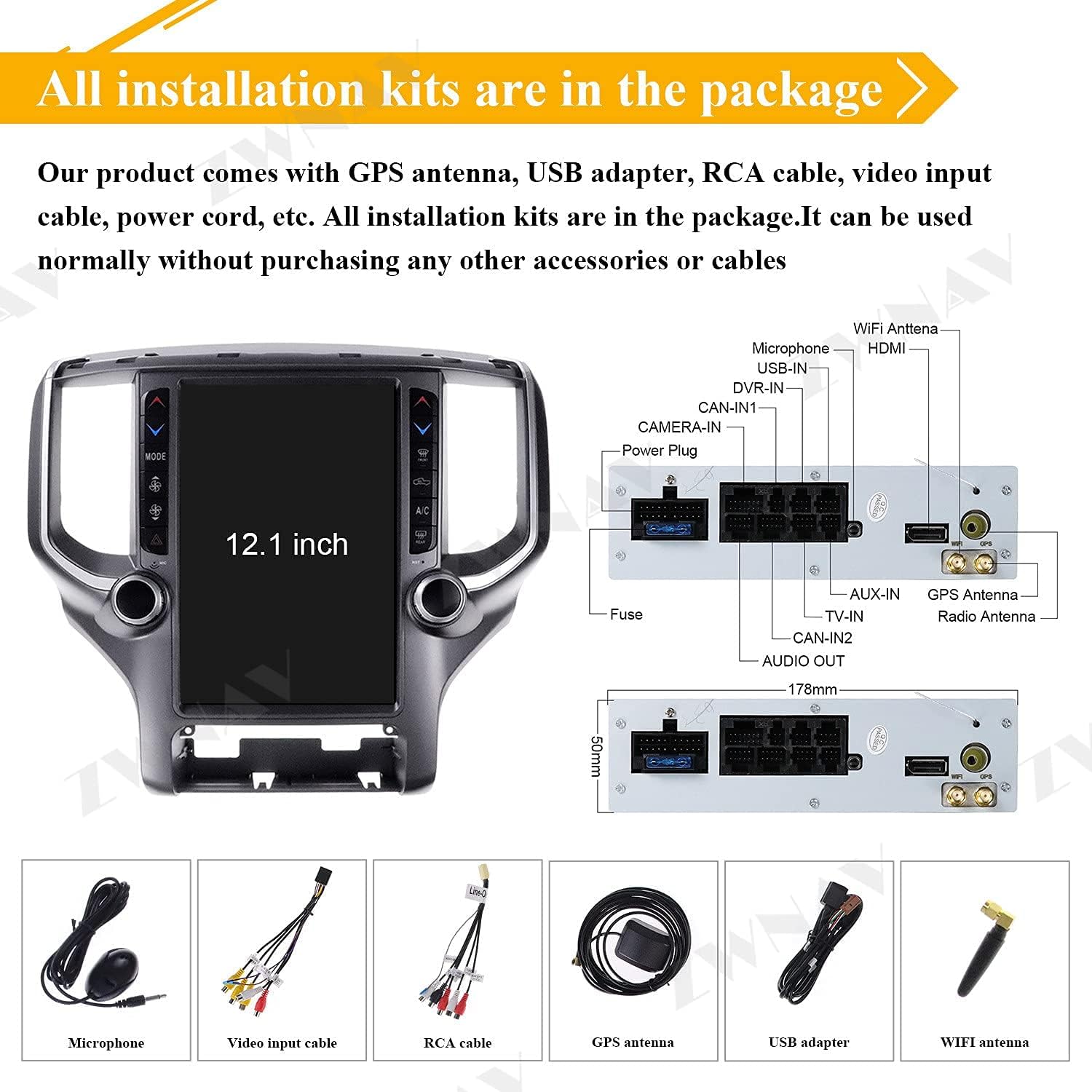 Rear seat screen connected via HDMI to the ZWNAV Android Radio, displaying video content.