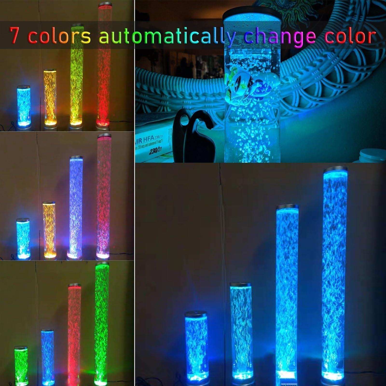 Lámpara de lava de pez burbuja, lámpara de burbuja LED sensorial, lámpara de acuario que cambia de color, pecera artificial con peces en movimiento, regalo for niños, adultos, TDAH y autismo
