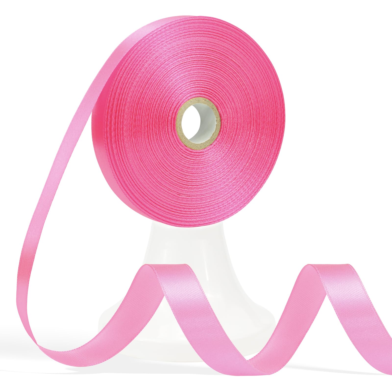 Apeseek 60 Yards Flamingo Pink Ribbon 5/8 Inch, Solid Satin Ribbon for Gift Wrapping, Crafts, Flower Bouquet, Wedding, Baby Shower, Festival, Christmas, Halloween
