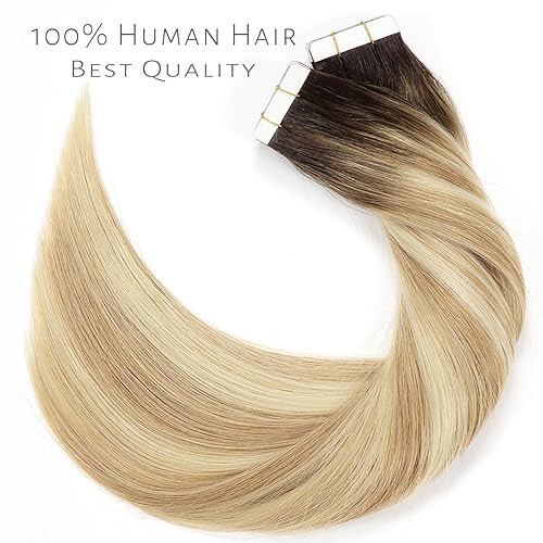 Vista 100 de Lacer Extensiones de cabello humano con cinta adhesiva, 20 pulgadas, color negro natural, 100% virgen, extensiones de cabello humano de doble cara