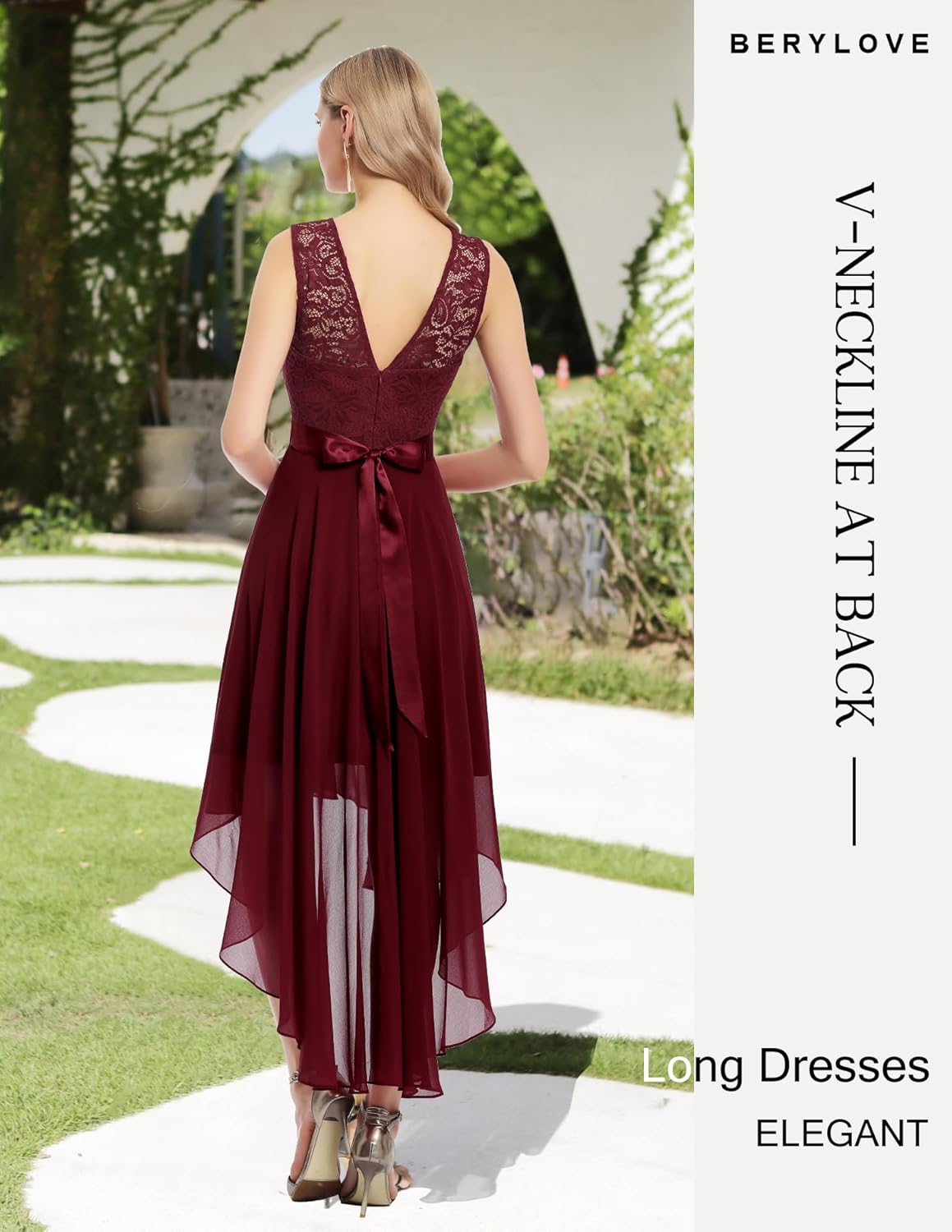 BeryLove Sequin Wedding Guest Formal Cocktail Dresses Prom Party Lace High Low Bridesmaid Elegant Dress - Image 4