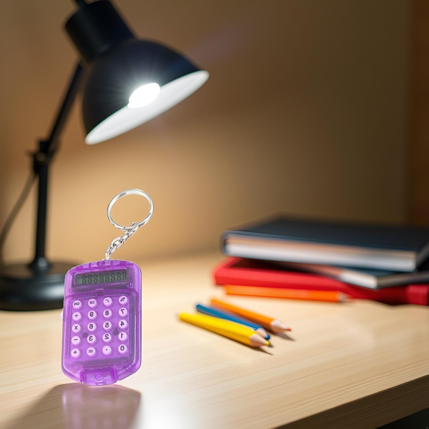 Purple 8-Digit Pocket Calculator Keychain - Mini Electronic Calculator for Home, School and Office | Portable Key Ring Tool with Display,Office and School Supplies